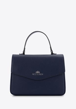 Small leather tote bag, navy blue, 97-4E-623-N, Photo 1