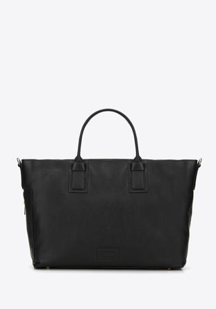 Leather tote bag with side pocket, black, 95-4E-020-1, Photo 1
