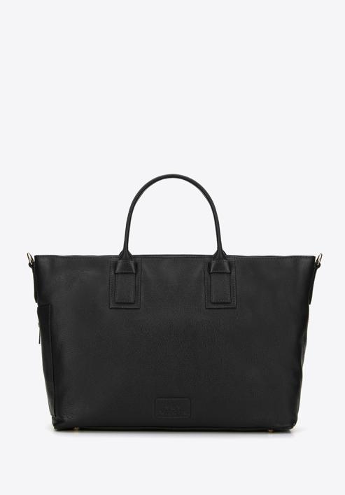 Leather tote bag with side pocket, black, 95-4E-020-4, Photo 1