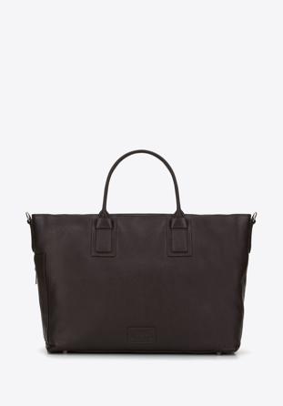 Leather tote bag with side pocket, dark brown, 95-4E-020-4, Photo 1