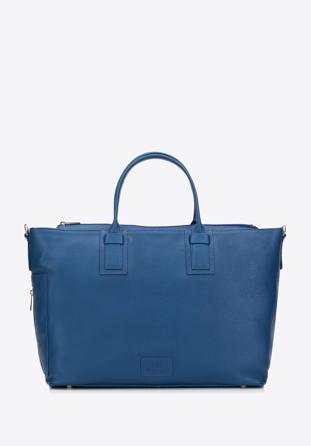 Leather tote bag with side pocket, dark blue, 95-4E-020-N, Photo 1