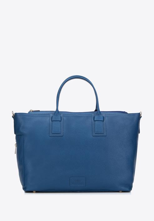 Leather tote bag with side pocket, dark blue, 95-4E-020-4, Photo 1