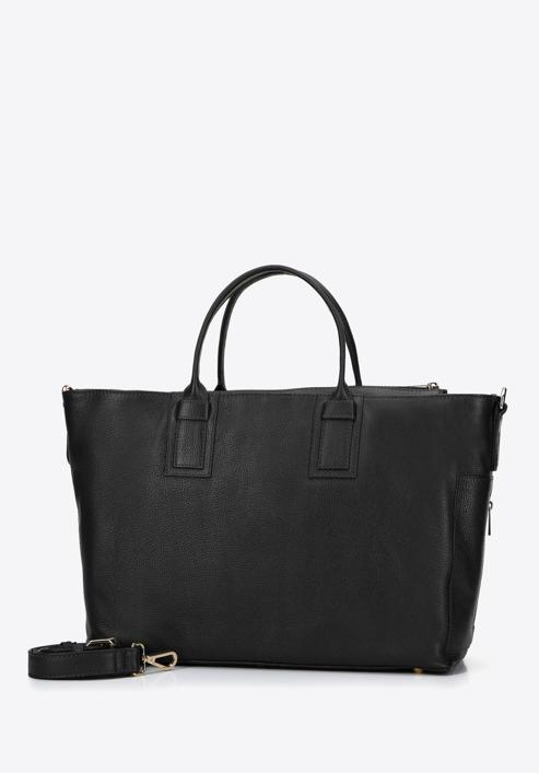 Leather tote bag with side pocket, black, 95-4E-020-4, Photo 2