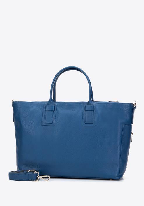 Leather tote bag with side pocket, dark blue, 95-4E-020-4, Photo 2