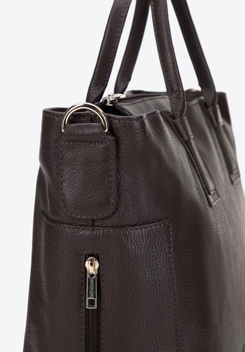 Leather tote bag with side pocket, dark brown, 95-4E-020-1, Photo 4