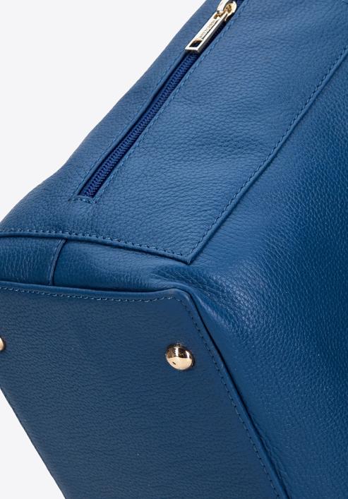 Leather tote bag with side pocket, dark blue, 95-4E-020-4, Photo 4