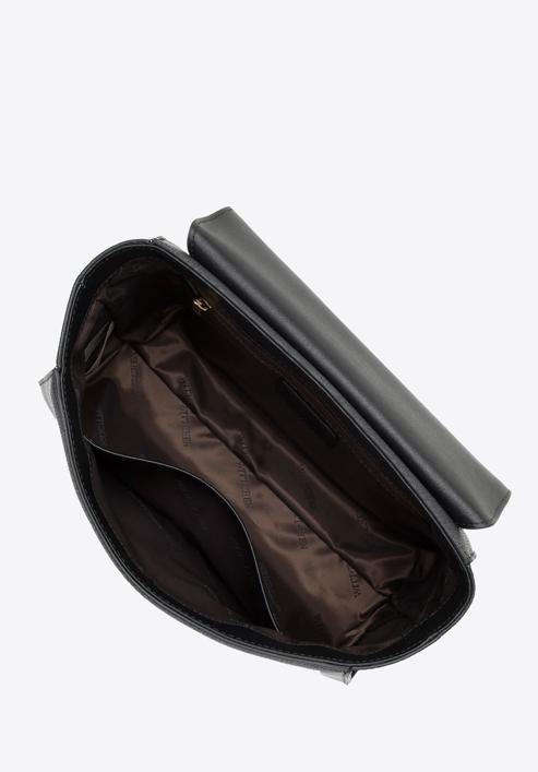 Torebka kuferek skórzana z geometryczną klapą, czarny, 98-4E-201-1, Zdjęcie 3