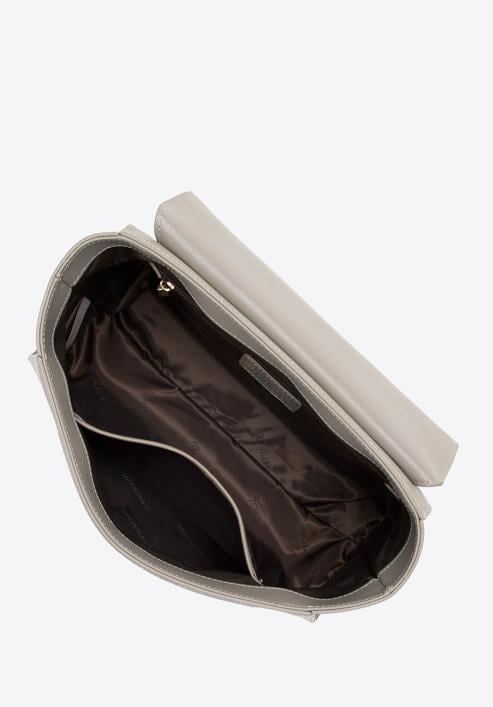 Torebka kuferek skórzana z geometryczną klapą, beżowy, 98-4E-201-1, Zdjęcie 3