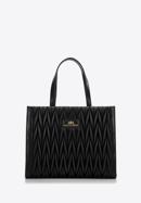 Ruched leather tote bag, black, 97-4E-602-1, Photo 1