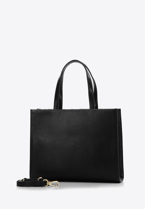 Ruched leather tote bag, black, 97-4E-602-1, Photo 2