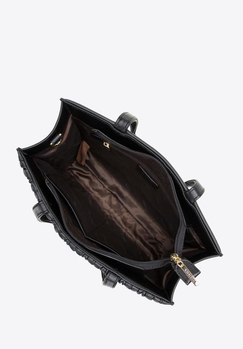 Torebka kuferek skórzana z marszczeniem, czarny, 97-4E-602-1, Zdjęcie 3