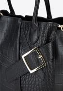 Leather tote bag with decorative mock buckle strap, black-gold, 95-4E-643-11, Photo 4