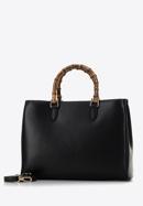 Leather tote bag with wood-effect handles, black, 98-4E-623-1, Photo 2