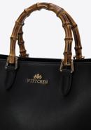 Leather tote bag with wood-effect handles, black, 98-4E-623-1, Photo 4