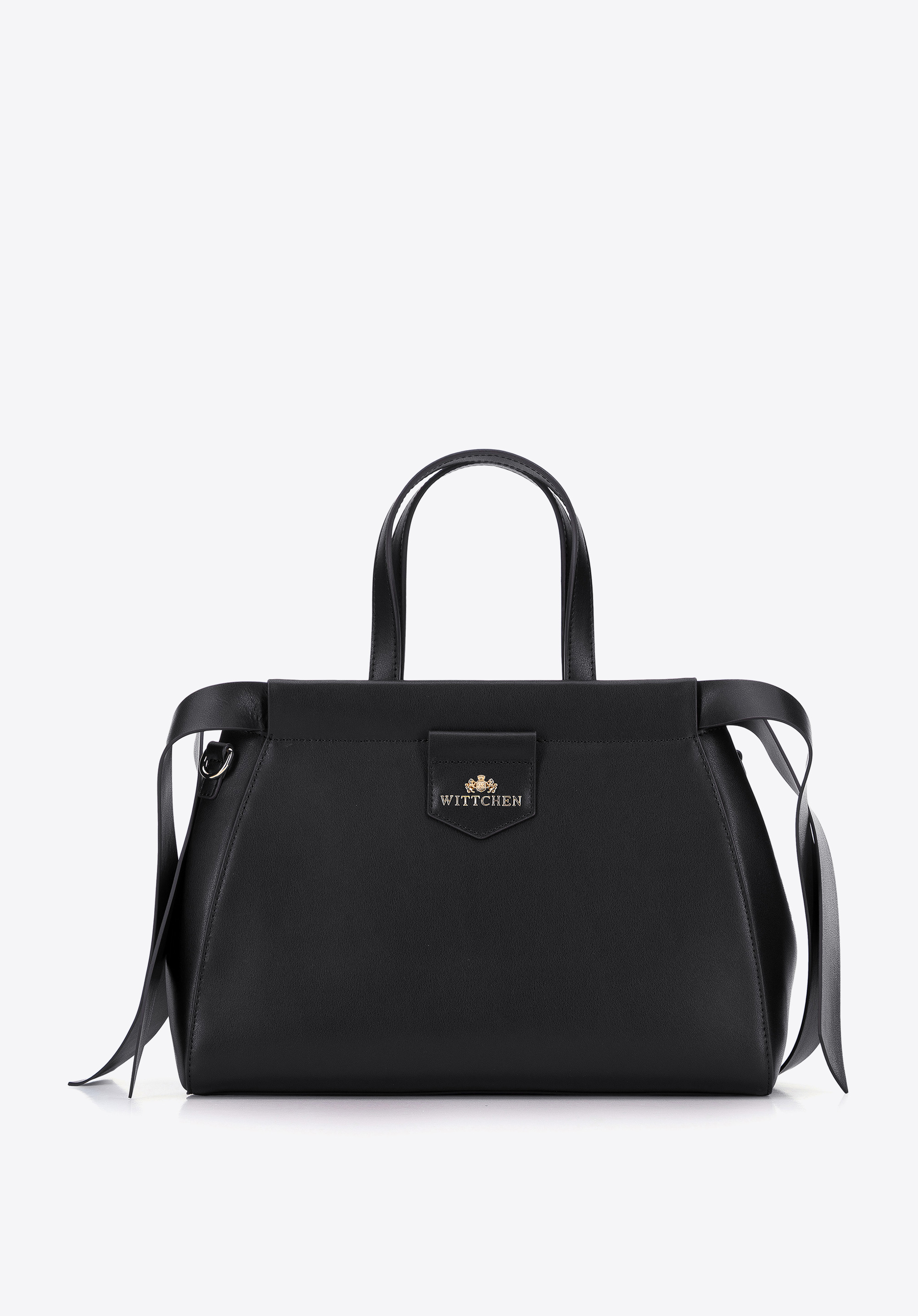 Leather tote bag with decorative strap accents, black, 95-4E-640-1, Photo 1