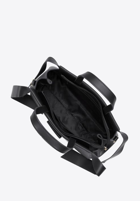 Torebka kuferek skórzana z ozdobnymi paskami, czarny, 95-4E-640-3, Zdjęcie 3