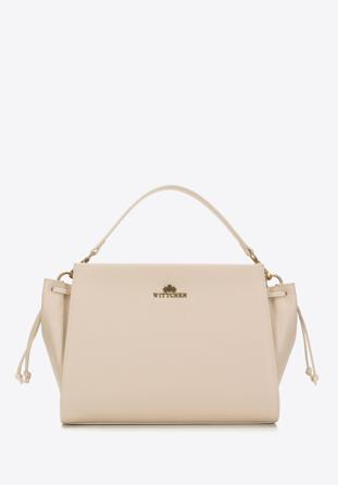 Leather tote bag with strap details, cream, 98-4E-208-0, Photo 1