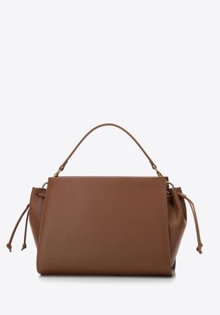 Leather tote bag with strap details, brown, 98-4E-208-5, Photo 1