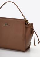 Leather tote bag with strap details, brown, 98-4E-208-0, Photo 4