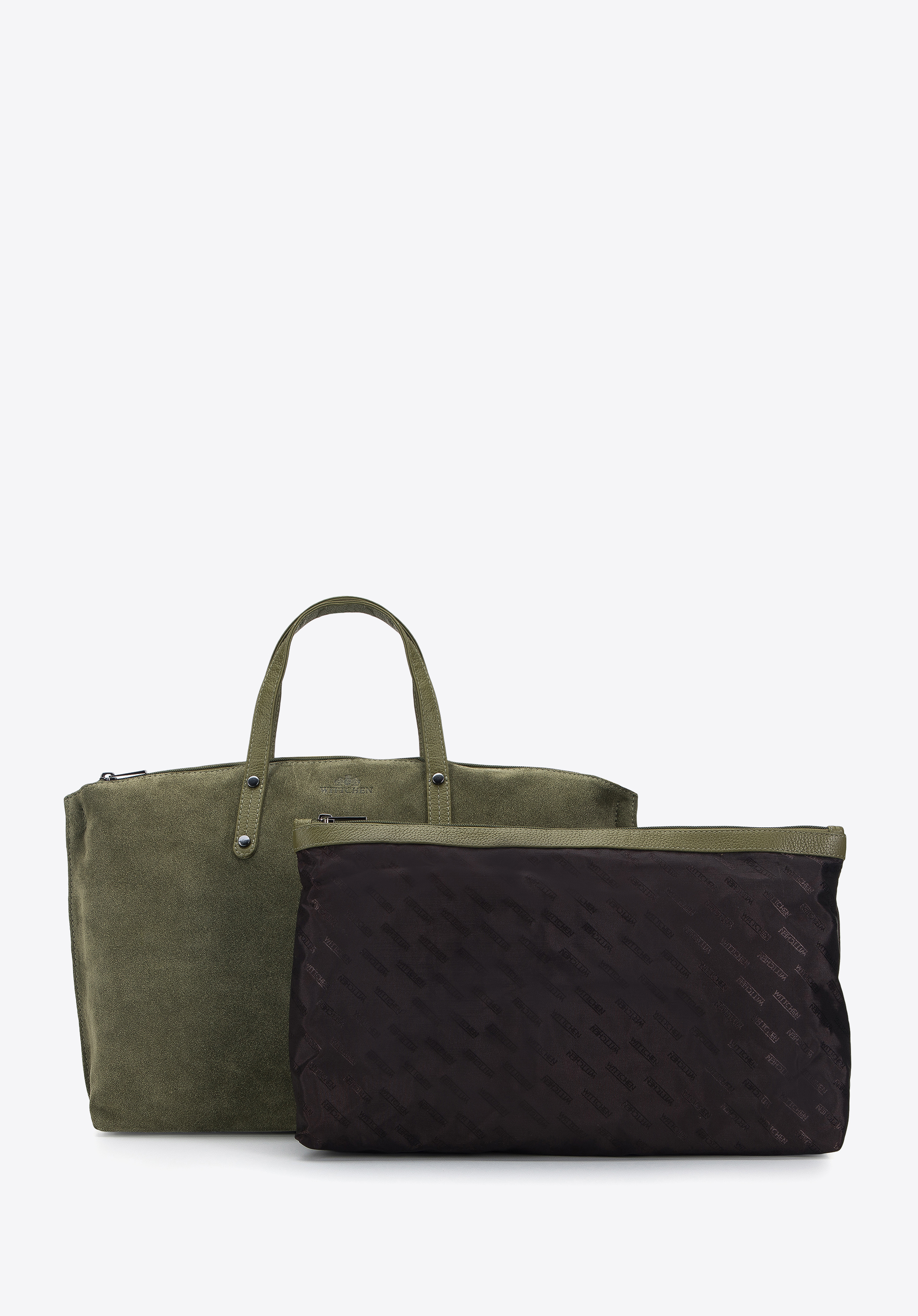 Leather tote bag with removable pouch, green, 95-4E-018-Z, Photo 1