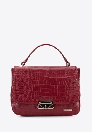 Croc print faux leather tote bag, dar red, 95-4Y-511-3, Photo 1