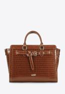 Croc-print faux leather tote bag, brown, 97-4Y-217-3, Photo 1