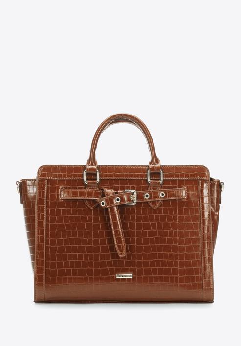 Croc-print faux leather tote bag, brown, 97-4Y-217-1, Photo 1