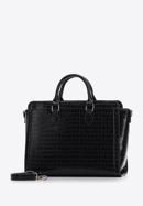 Croc-print faux leather tote bag, black, 97-4Y-217-1, Photo 2