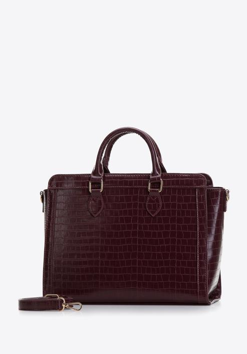 Croc-print faux leather tote bag, plum, 97-4Y-217-1, Photo 2