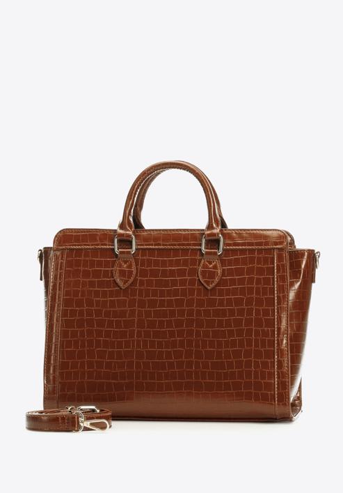 Croc-print faux leather tote bag, brown, 97-4Y-217-3, Photo 2