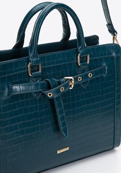 Croc-print faux leather tote bag, dark turquoise, 97-4Y-217-1, Photo 4