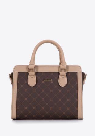 Monogram saffiano-textured faux leather tote bag, brown, 97-4Y-201-4, Photo 1