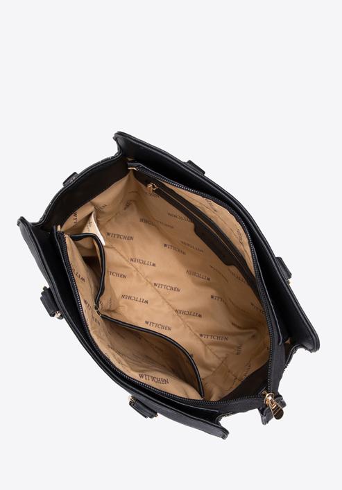 Monogram saffiano-textured faux leather tote bag, black, 97-4Y-201-4, Photo 4