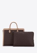 Large saffiano textured faux leather tote bag, brown, 97-4Y-202-4, Photo 2