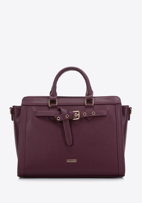 Saffiano-textured faux leather tote bag, plum, 97-4Y-219-7, Photo 1