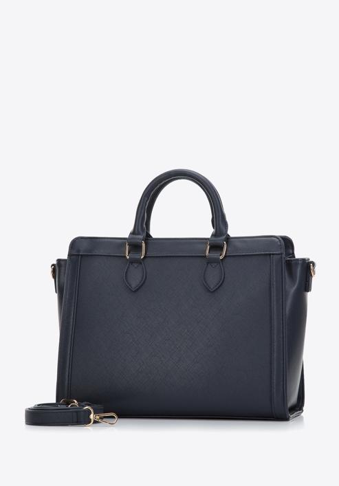Saffiano-textured faux leather tote bag, navy blue, 97-4Y-219-1, Photo 2