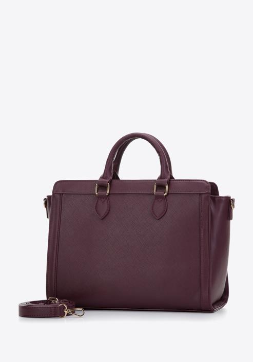 Saffiano-textured faux leather tote bag, plum, 97-4Y-219-7, Photo 2