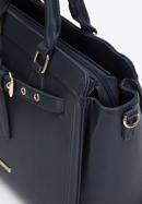Saffiano-textured faux leather tote bag, navy blue, 97-4Y-219-1, Photo 4