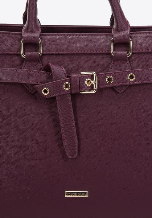 Saffiano-textured faux leather tote bag, plum, 97-4Y-219-F, Photo 4