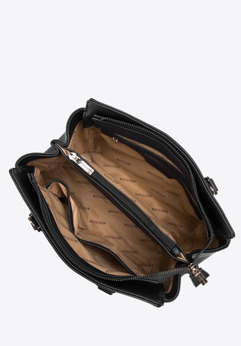 Faux leather monogram tote bag, black, 97-4Y-225-7, Photo 3