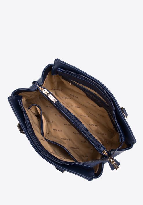 Faux leather monogram tote bag, navy blue, 97-4Y-225-1, Photo 3