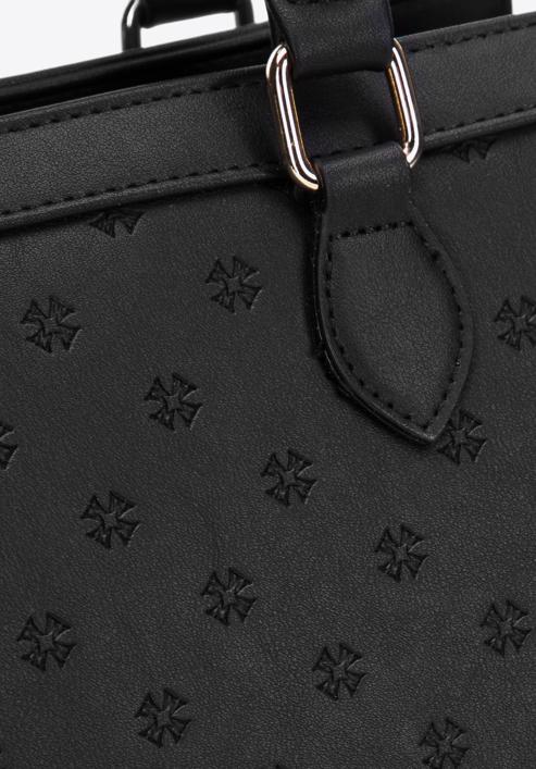 Faux leather monogram tote bag, black, 97-4Y-225-4, Photo 4