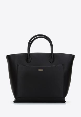 Faux leather winged tote bag, black, 97-4Y-251-1, Photo 1