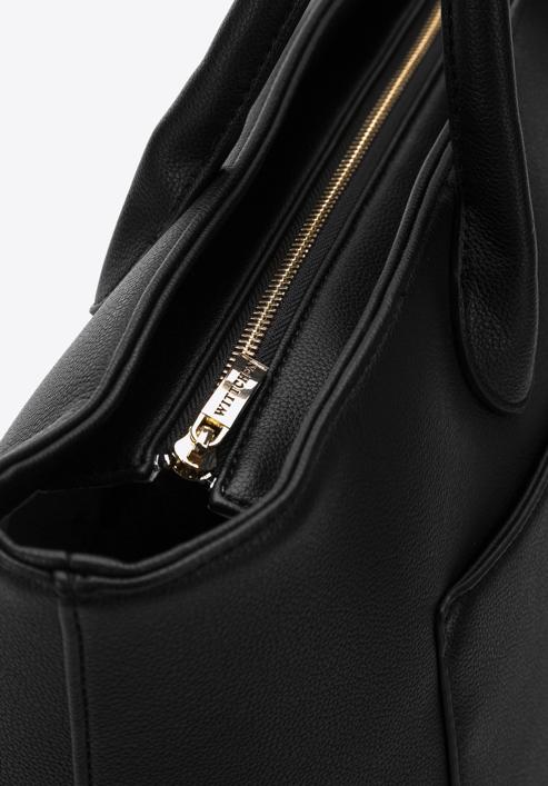 Faux leather winged tote bag, black, 97-4Y-251-9, Photo 4