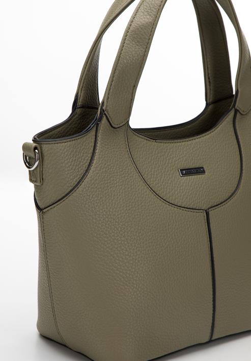 Faux leather tote bag, khaki green, 98-4Y-602-V, Photo 4