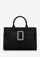 Faxu leather tote bag with decorative buckle, black, 97-4Y-757-1, Photo 1