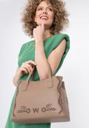 Faux leather tote bag with a cut-out pattern, beige, 98-4Y-502-0, Photo 15