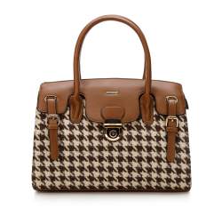 Houndstooth-patterned tote bag, brown, 93-4Y-610-5, Photo 1