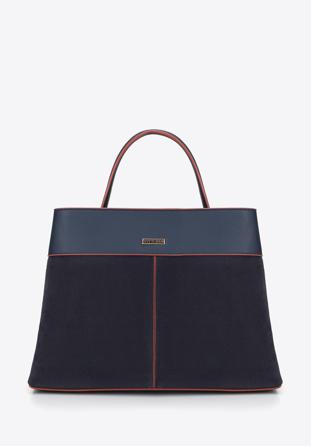 Faux leather tote bag, navy blue, 95-4Y-526-7, Photo 1