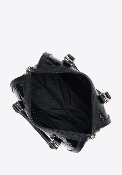 Torebka kuferek z metalicznej skóry lakierowanej, czarny, 34-4-239-FF, Zdjęcie 3